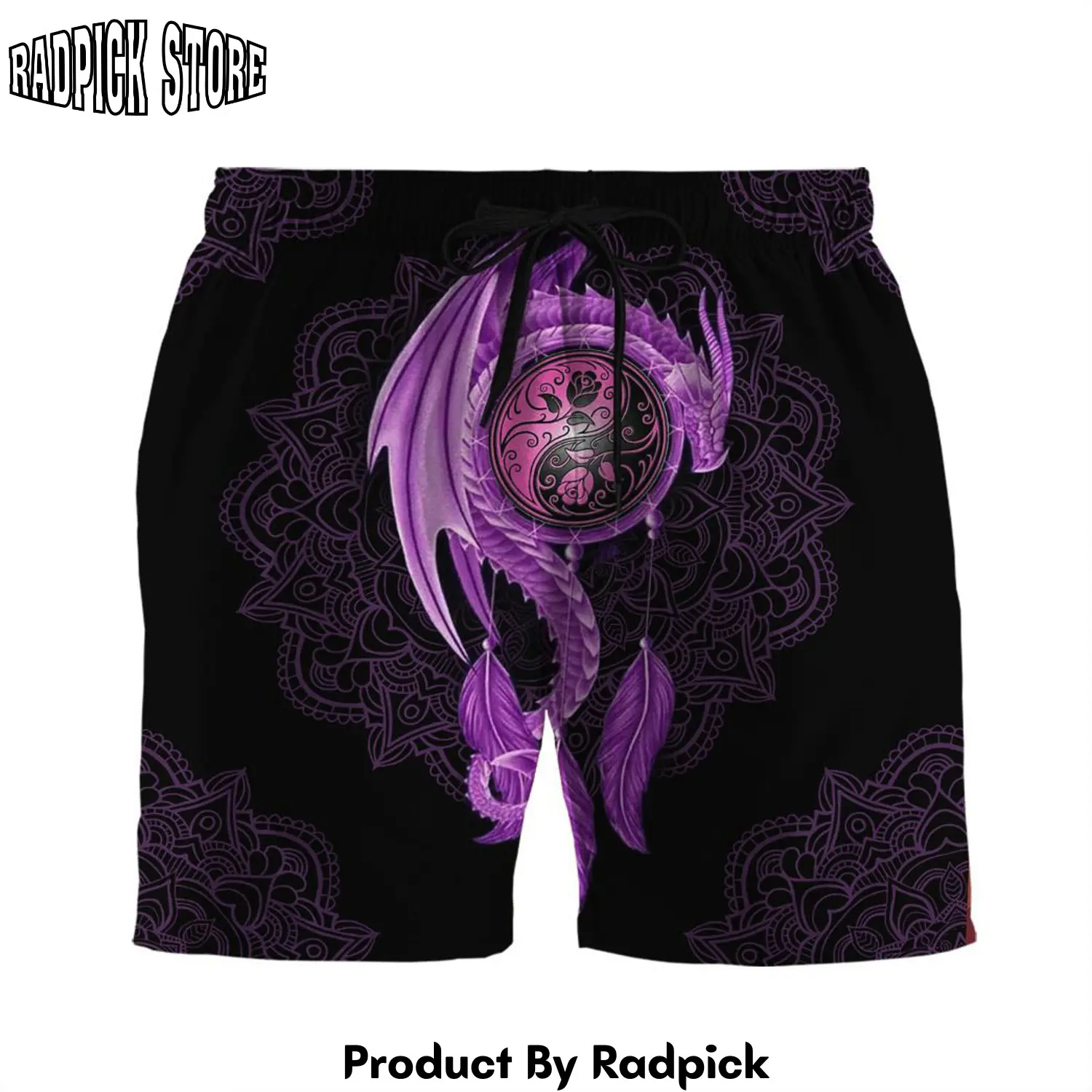 Radpick 3d mandala purple dragon shorts rp631789